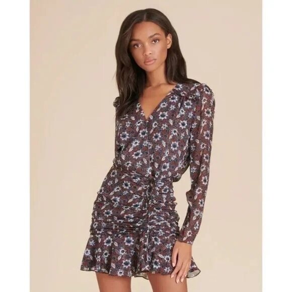 VERONICA BEARD Womens 6 Anjali Silk Floral Ruffled Ruched Mini Dress - Picture 1 of 11